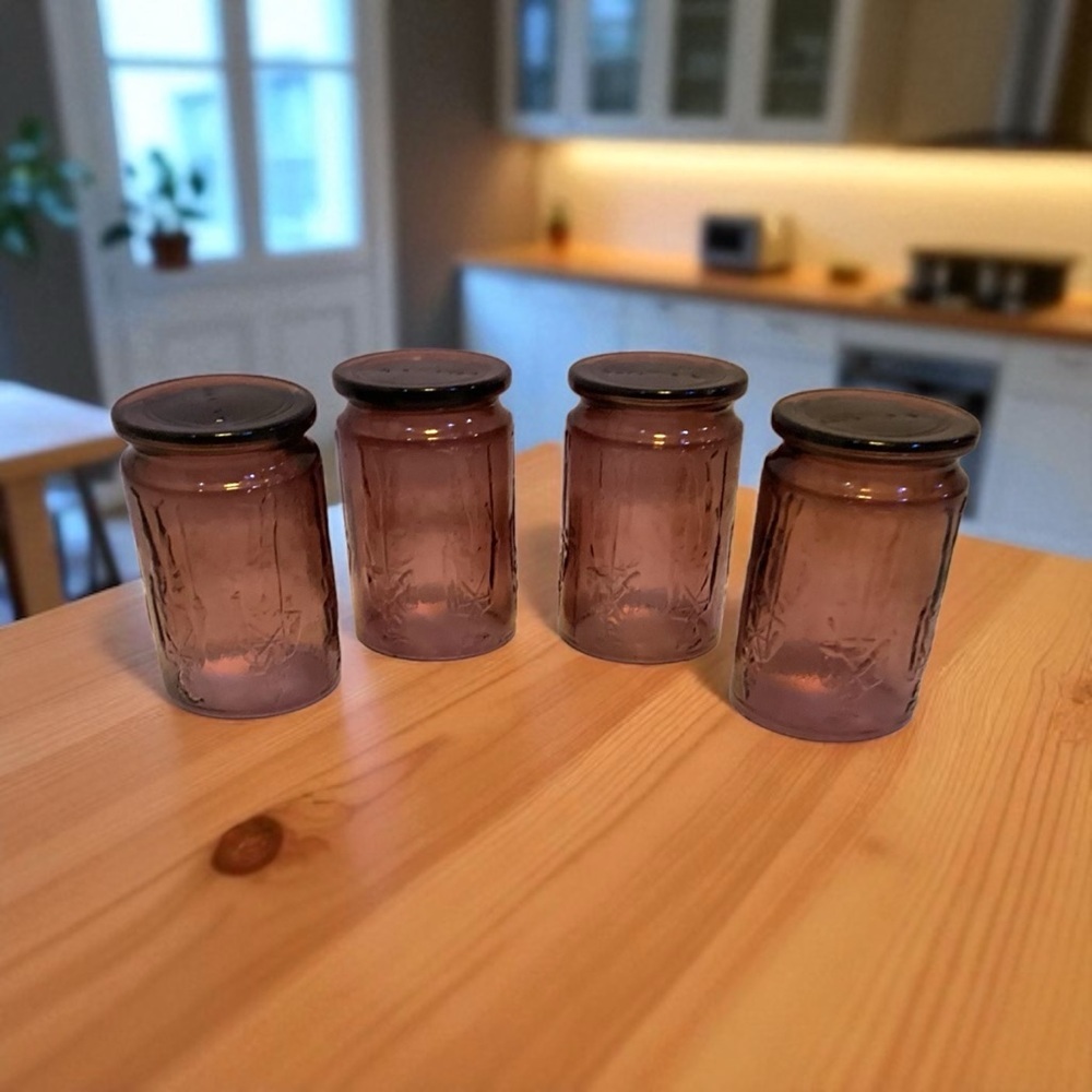 Vintage Wheaton Amethyst Purple Juice Glass Colonial Soldier Pattern Set Of 4